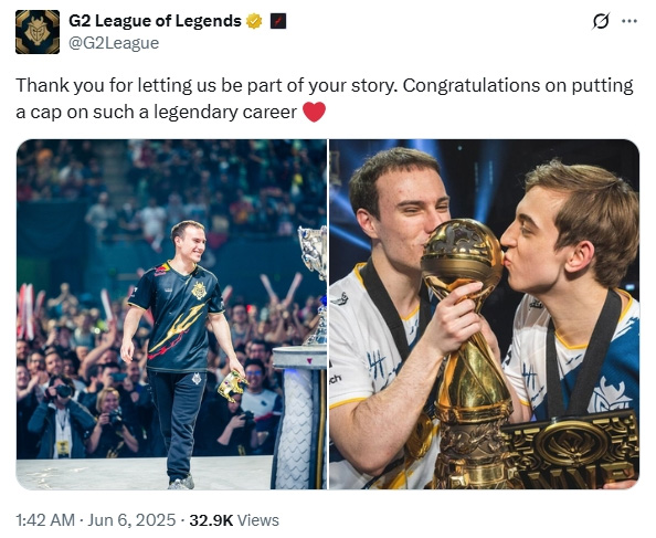 G2官方發(fā)文告別perkz：祝賀你為如此傳奇的職業(yè)生涯畫上句號