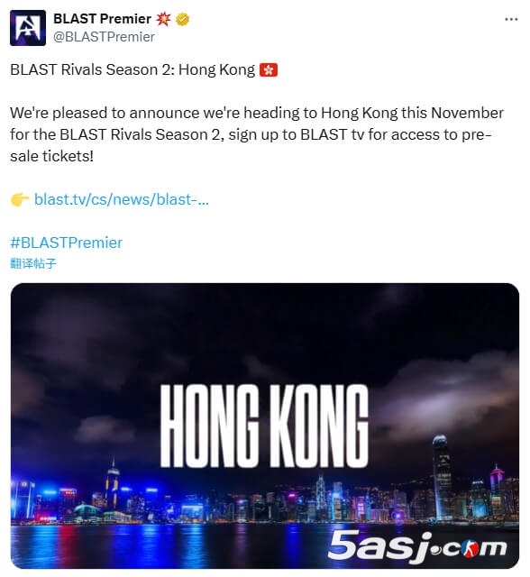 ??香港首秀！BLAST巔峰賽S2登陸亞洲博覽館 全球8強(qiáng)爭(zhēng)奪35萬(wàn)美金+獨(dú)家M品牌認(rèn)證
